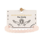 Petite Rose Quartz Power Bracelet with pale pink beads on its illustrated card