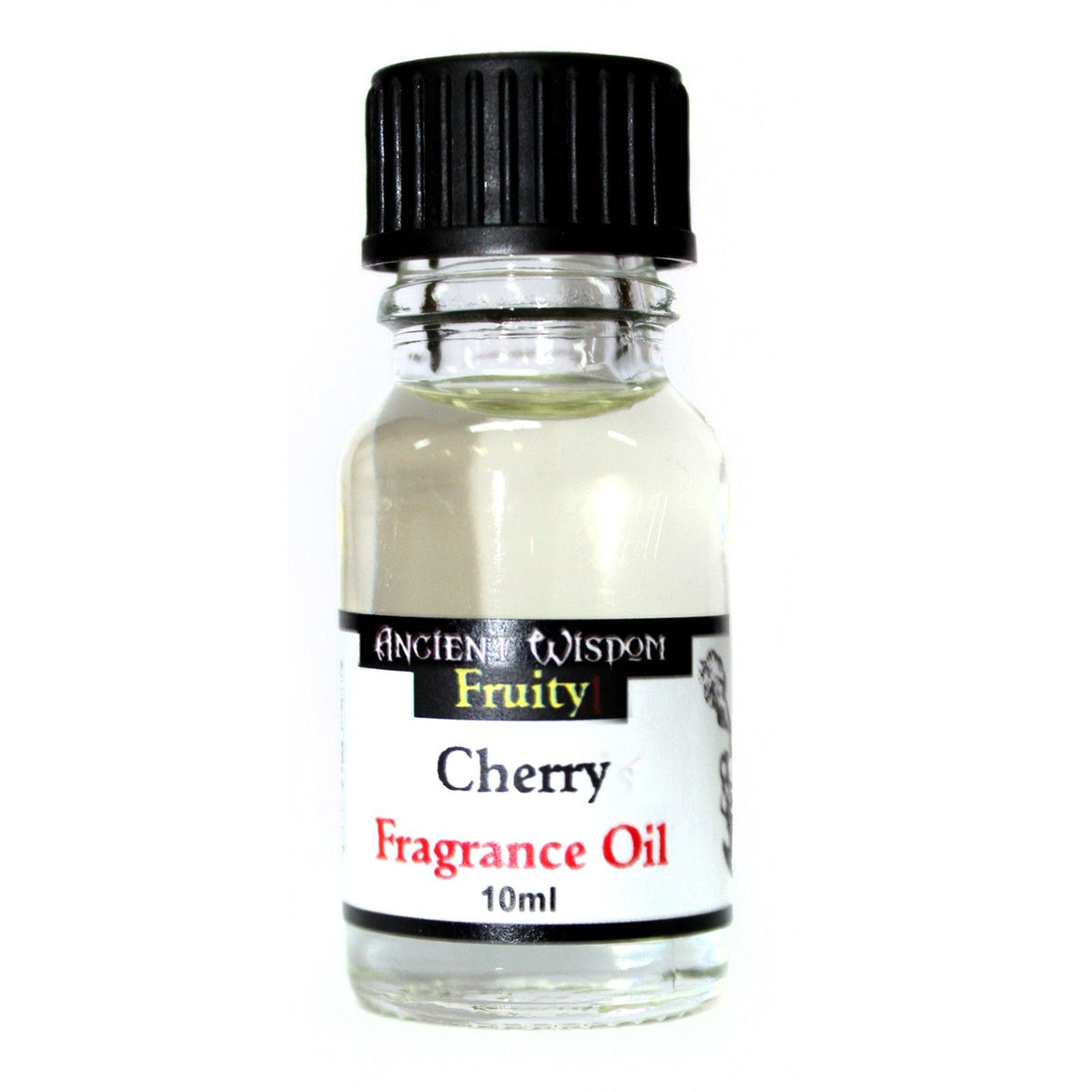10ml Cherry Fragrance Oil in a clear bottle with a black cap, shown front on against white