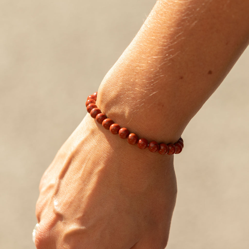 Close view of the Carnelian bracelet on a wrist