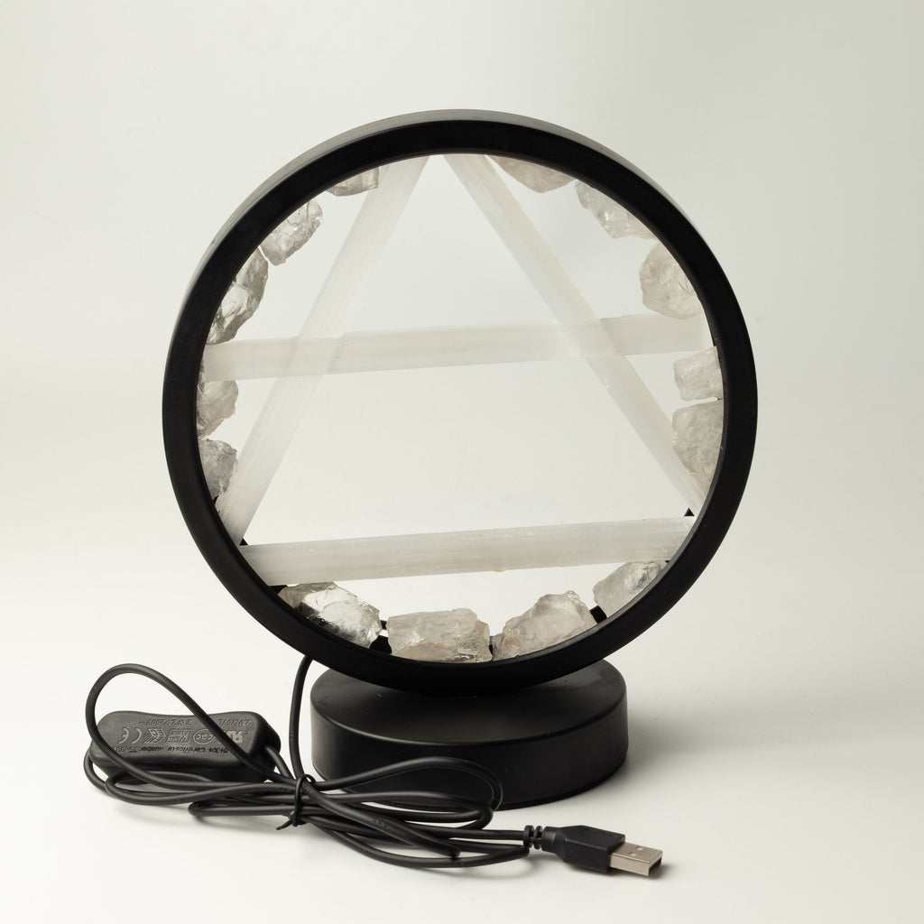 Lamp with its attached USB cable and connector