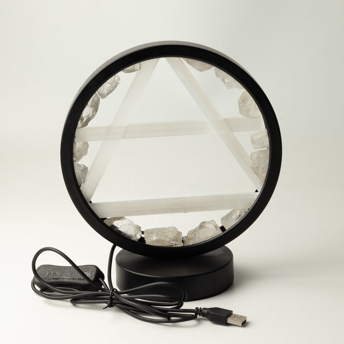 Lamp with its attached USB cable and connector
