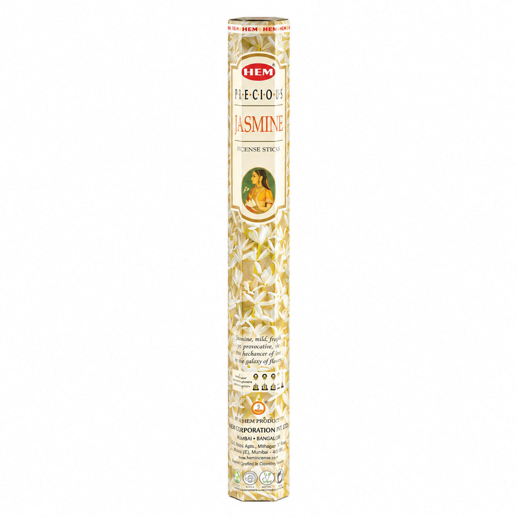 HEM Precious Jasmine incense in a tall hexagonal pack