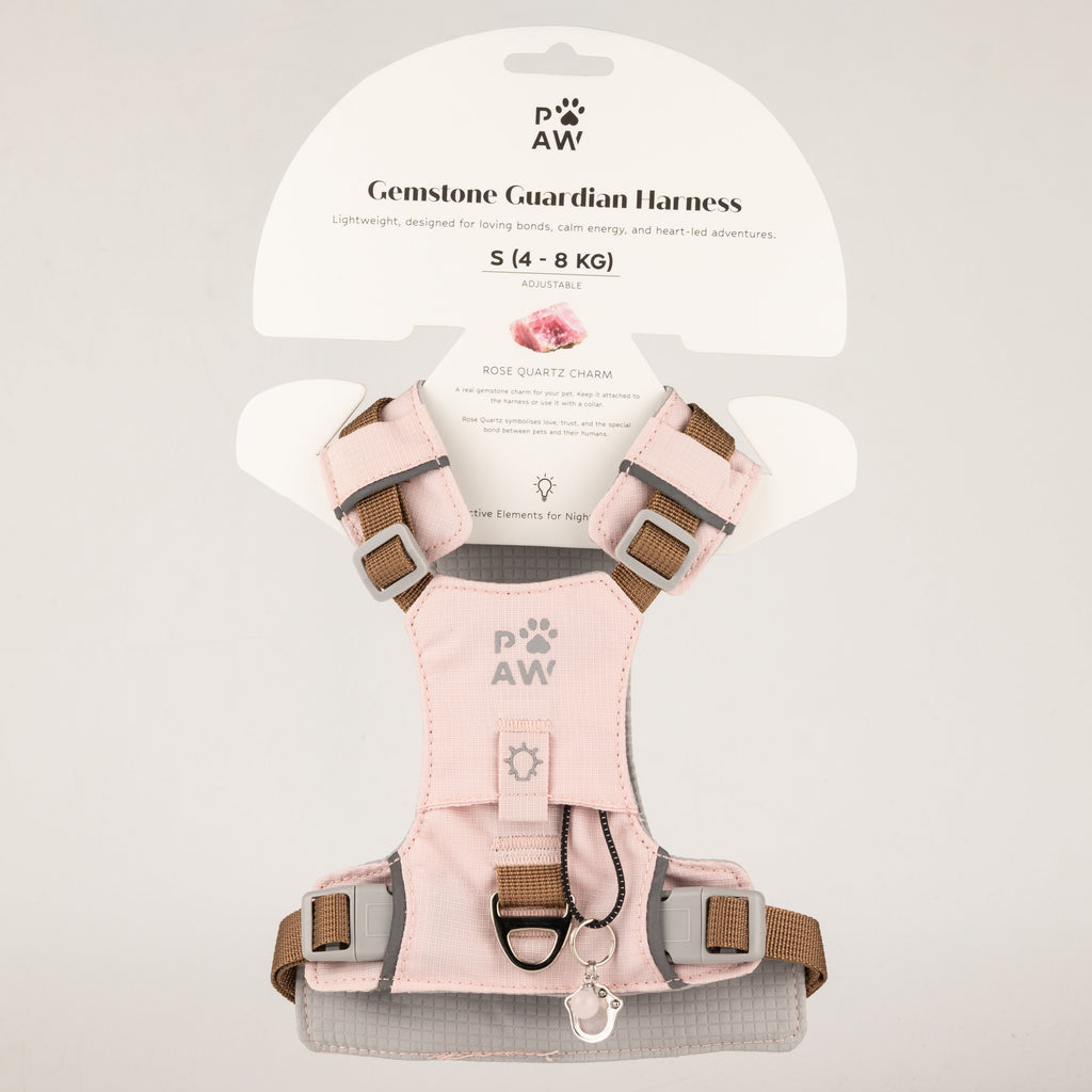 PAW soft pink dog harness with adjustable straps and paw charm