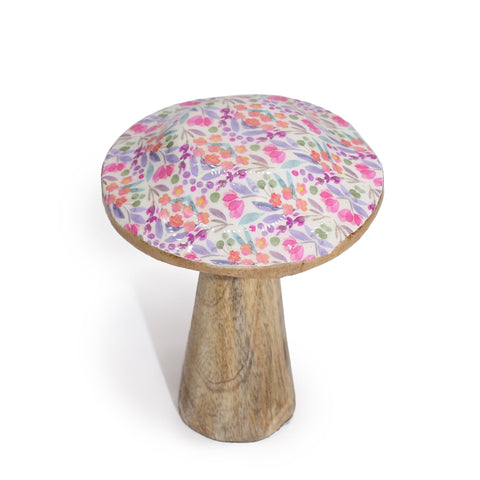 Small Enamelled Mushroom, 10cm, Pretty Floral, shown alone against a white background