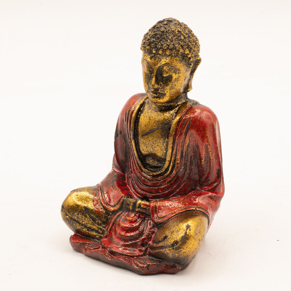 Gold Mini Buddha (Assorted Colours), red and gold seated figure shown at an angled front view