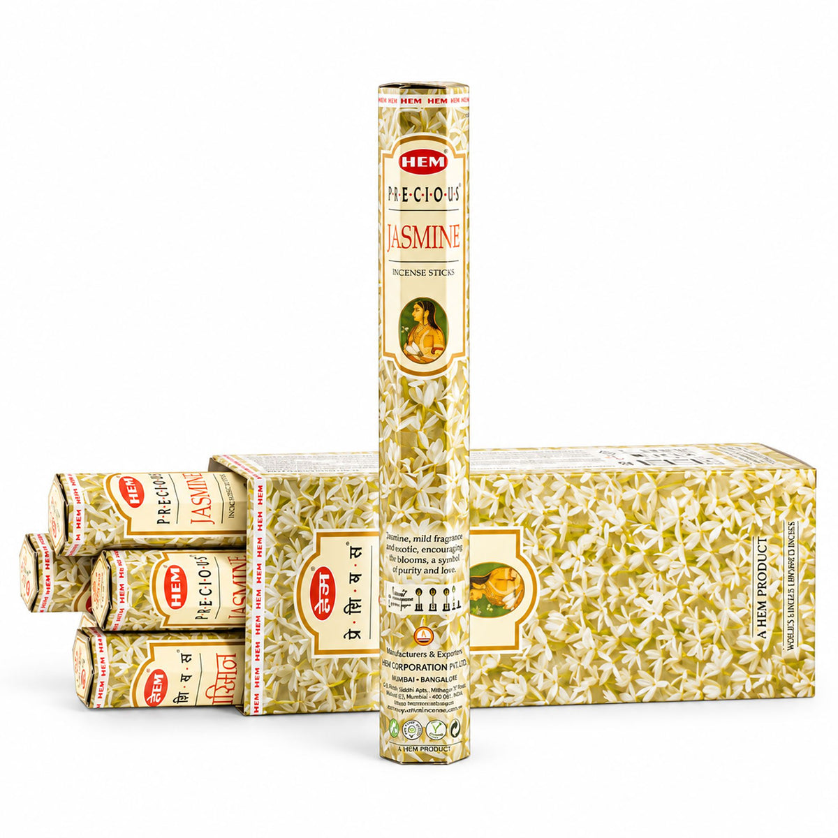 HEM Precious Jasmine incense pack shown with other packs
