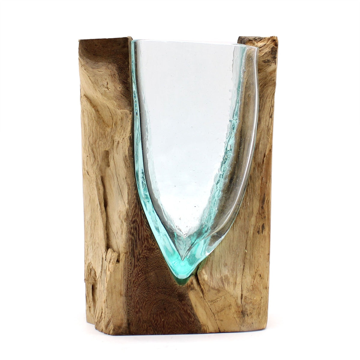 Molton Glass Vase on Wood shown upright against a plain white background, front view