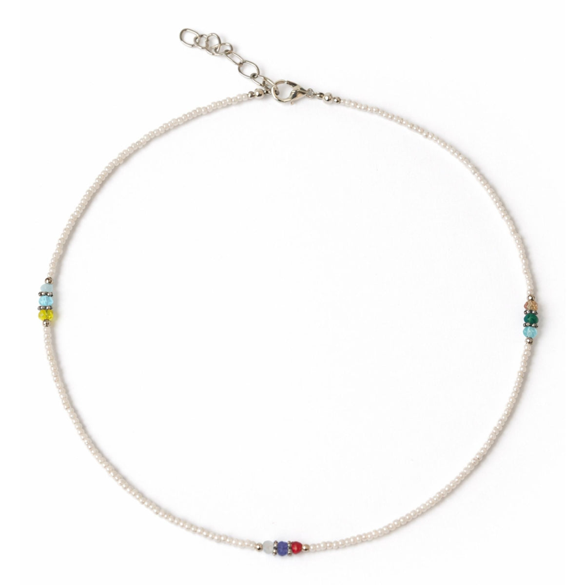 Nepalese Extra Fine Gem Necklace, Pearl & Cut Beads, full view of white beads with small colourful accents