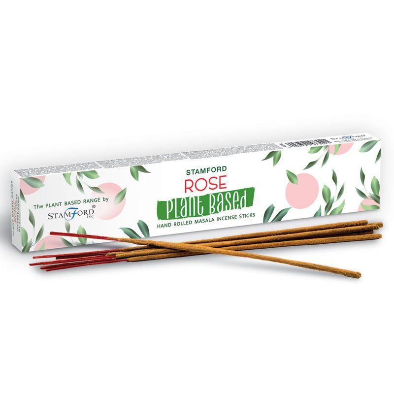 Plant Based Masala Incense Sticks, Rose, white floral box with brown sticks laid across the front