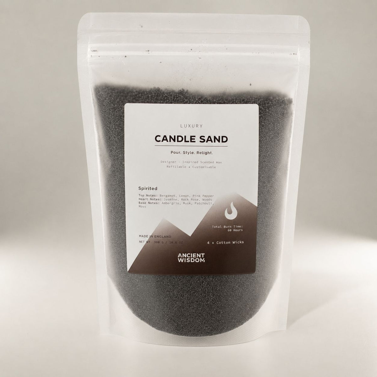 Fragranced Candle Sand - Black - Spirited - 300g