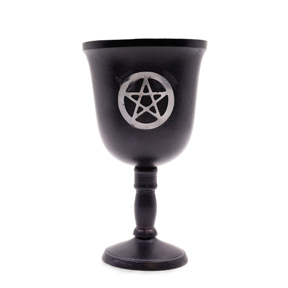 Iron Ritual Goblet, Pentagon, black goblet with a silver pentagram on the front, shown upright