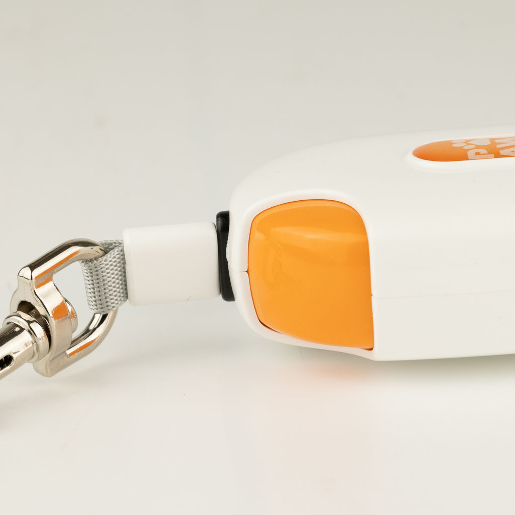 Close-up of the orange button and clip on the Pocket Pod lead