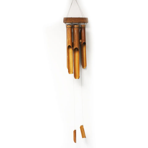 Bamboo Windchime, Natural finish, 6 Medium Tubes hanging against a plain white background