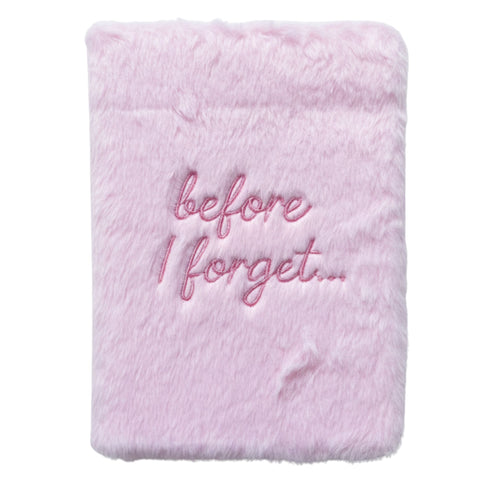 Soft Book Dream Journal, 80 pages, Before I Forget, pink fluffy cover shown from the front