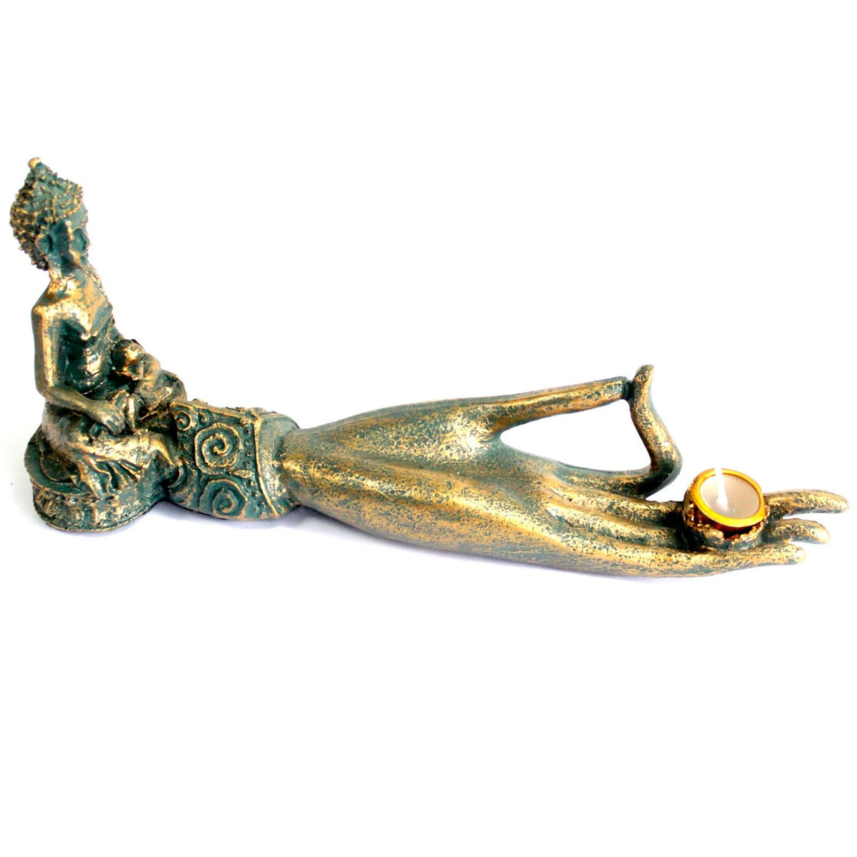 Hand Incense Burner: a long open gold-finish hand with a small Buddha figure at the wrist