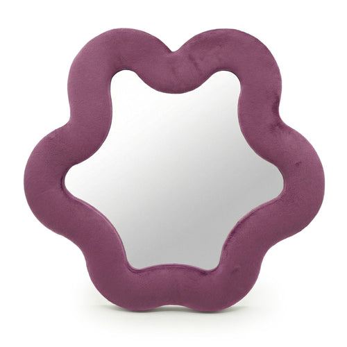 Soft squiggly star mirror in mauve velvet, full front view