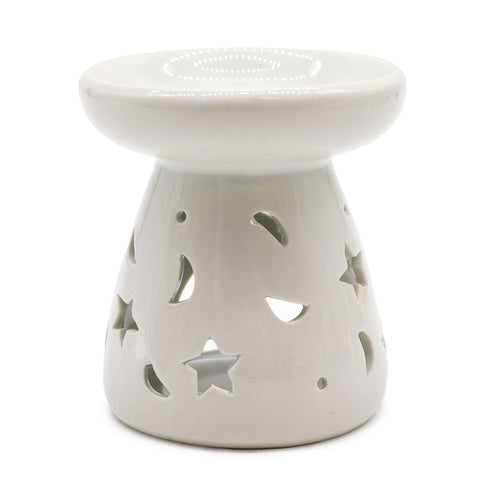 White ceramic oil burner, large size, plain smooth body with a wide bowl top