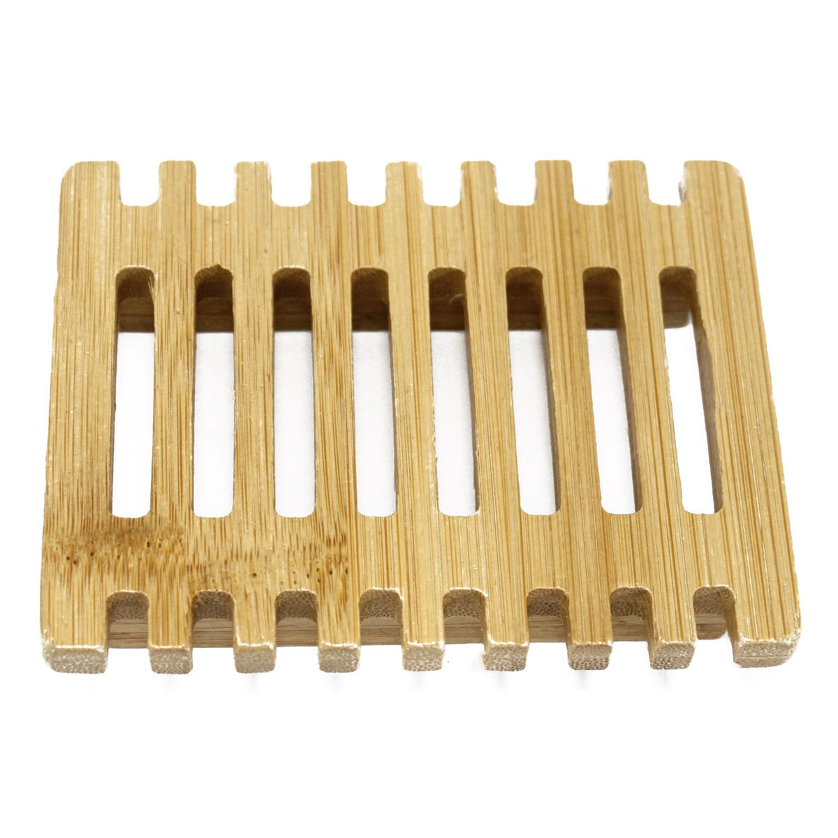Hemu Wood Soap Dish, Piano, light wood rectangular dish with raised slats, viewed from above