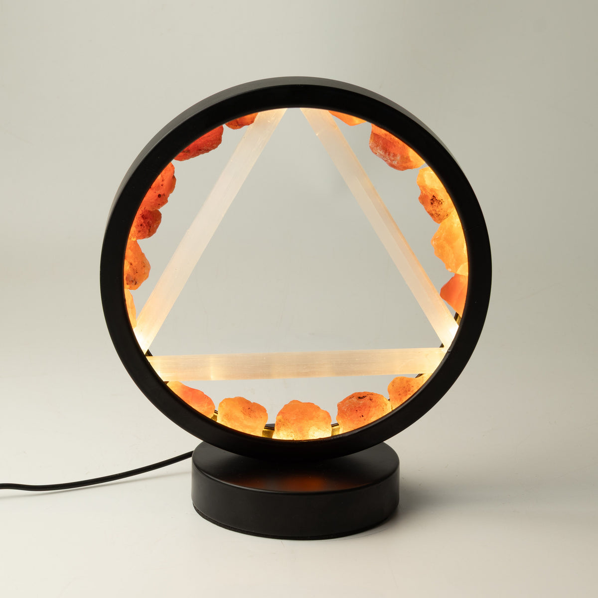 Gemstone Halo Lamp with illuminated carnelian and a triangular centre