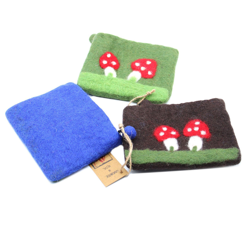 Natural Felt Zipper Pouches - Mystic Mushrooms