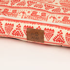Close-up of the red print and front label