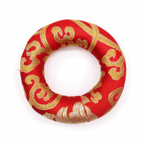 Hoop Cushion 10cm (for 12-14cm Singing Bowl), Red, front view of a red ring with gold patterns