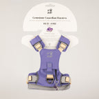 PAW lavender dog harness with amethyst paw charm, front view
