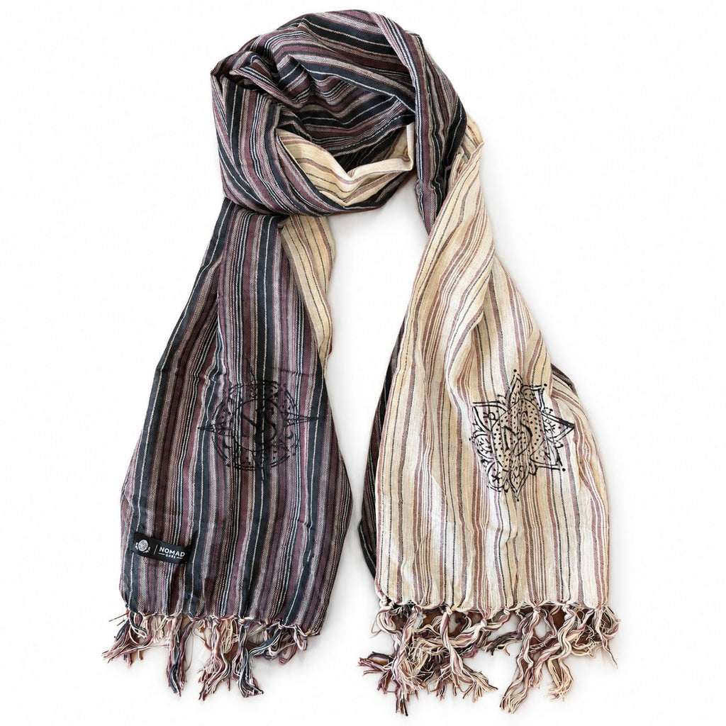 Nomad Sari Nomad Compass scarf with contrasting striped panels and fringed ends