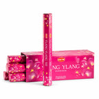 HEM Ylang Ylang incense packs and sticks shown beside the larger box