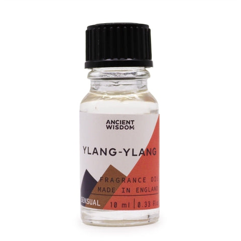 Ylang-Ylang fragrance oil in a clear bottle with a black cap, shown upright against a plain white background