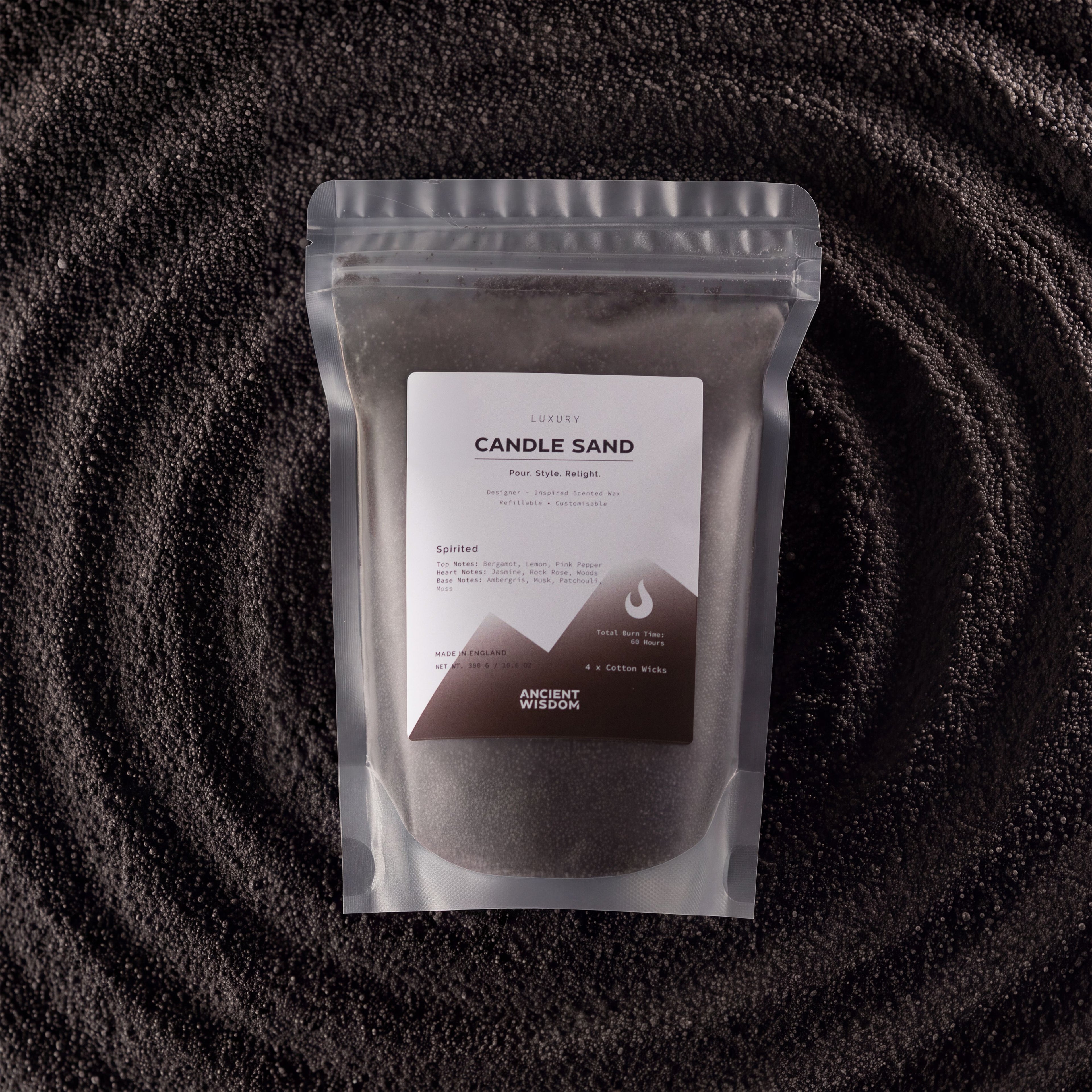 Fragranced Candle Sand - Black - Spirited - 300g