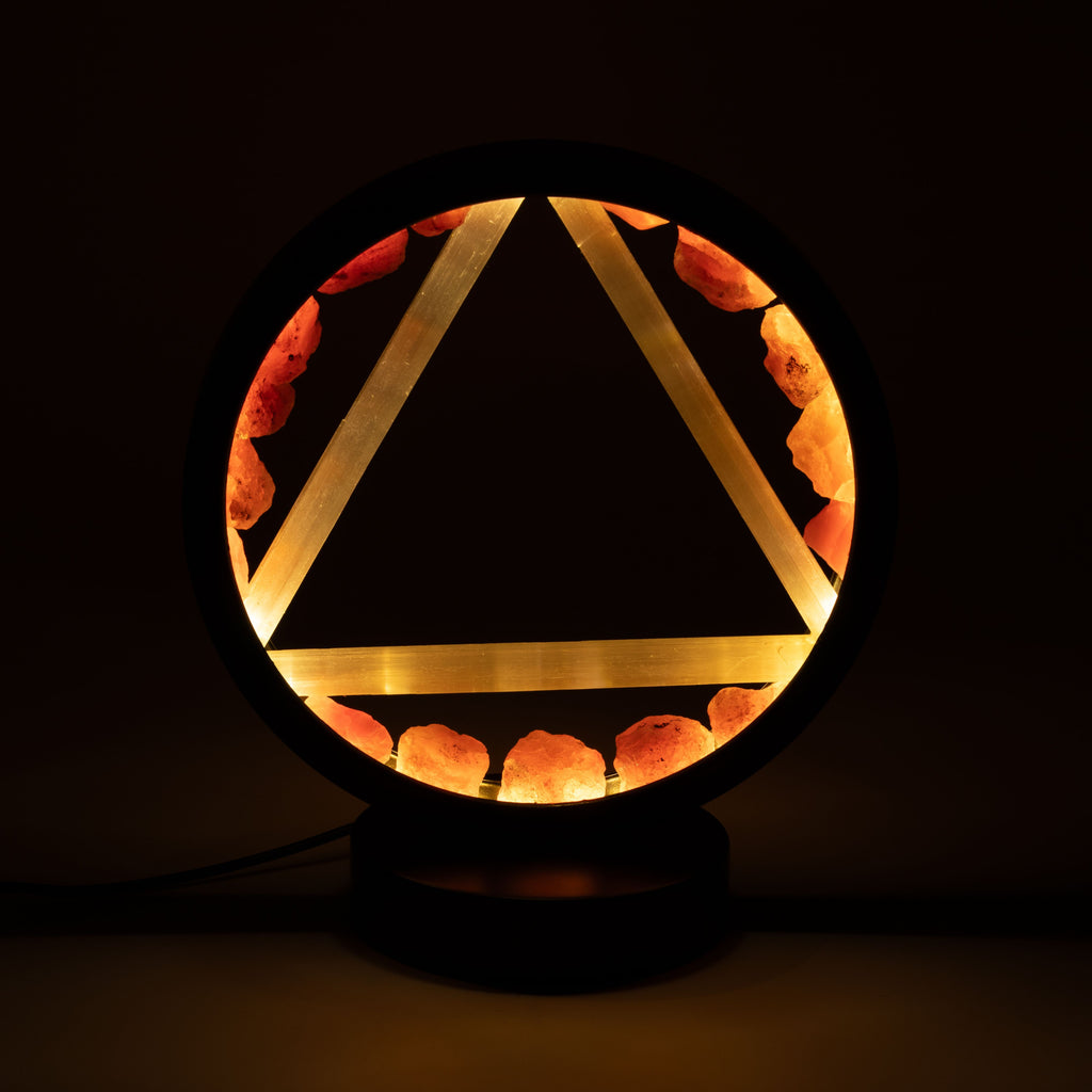 Illuminated Gemstone Halo Lamp against a dark background