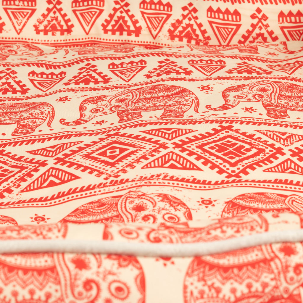 Close-up of the elephant and geometric print