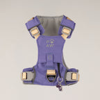 Front view of the lavender harness with adjustable straps