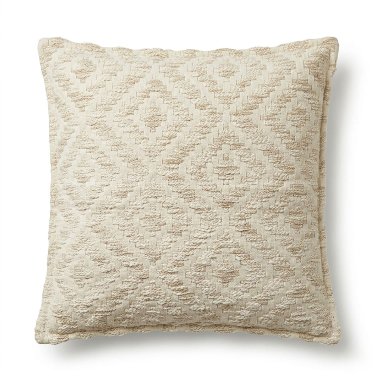 Neutral Geo Creme cushion cover shown front-on against white, with a raised cream geometric pattern