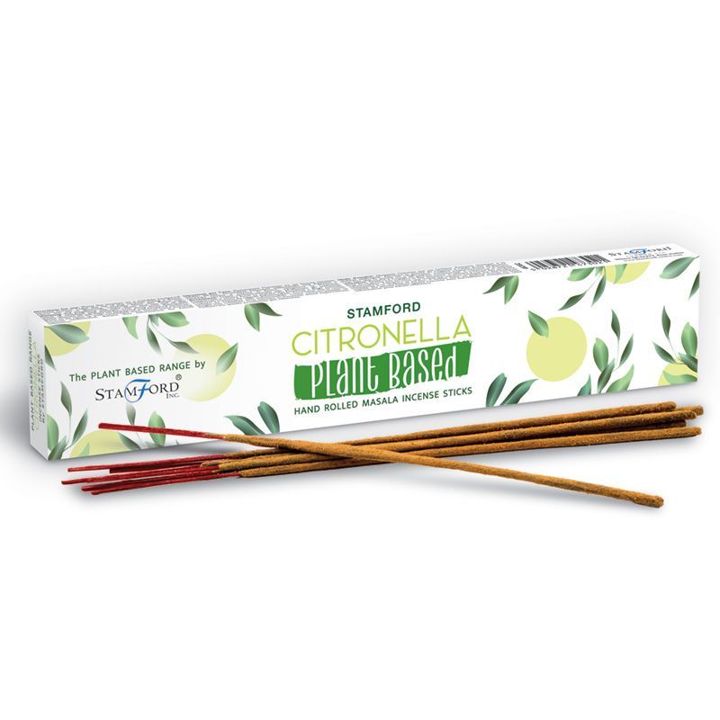 Plant Based Masala Incense Sticks, Citronella in a white and green box with loose sticks in front