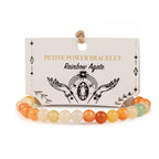 Rainbow Agate bracelet with orange, yellow, cream and green beads on its presentation card