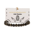 Gold Obsidian bracelet with dark polished beads on its presentation card