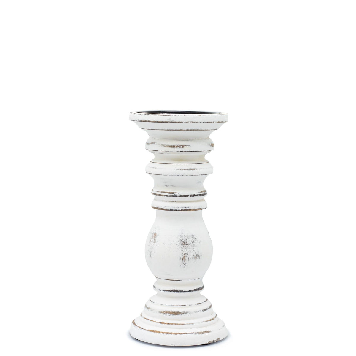 Whitewash candle stand shown upright from the front against a plain white background