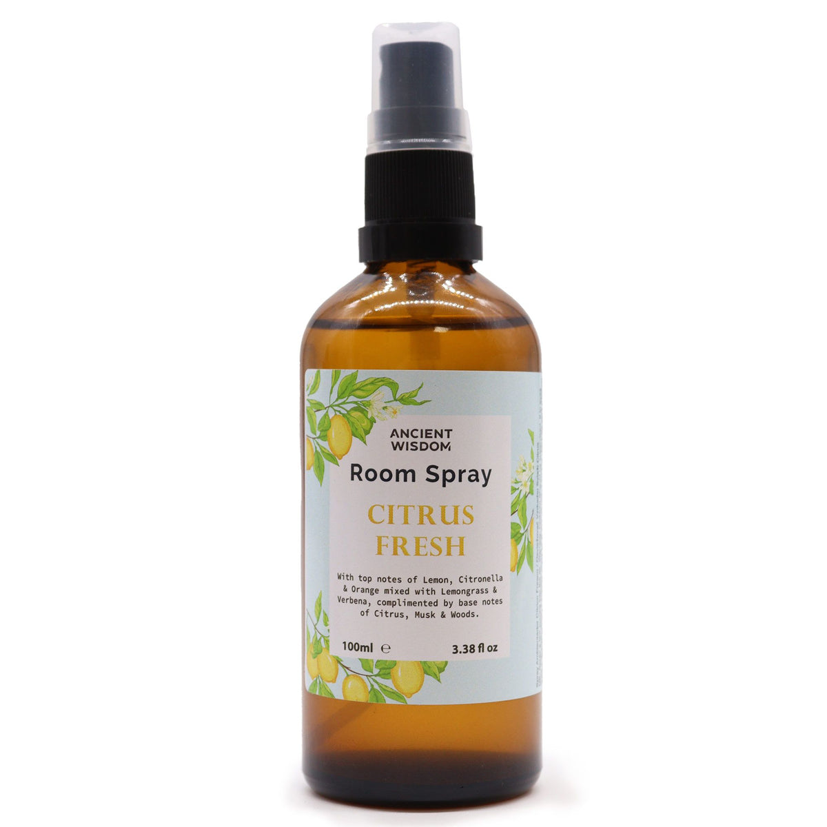 Home Fresh Room Spray, Citrus Fresh 100ml, amber bottle with a black spray top, front view