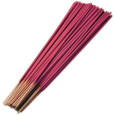 Bulk Incense, Jasmine, a diagonal bundle of pink sticks with pale wooden ends on a white background