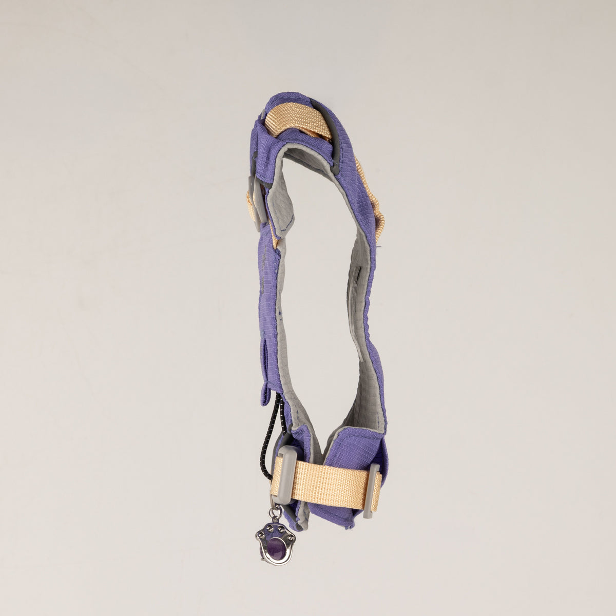 Side view showing the harness straps and buckles