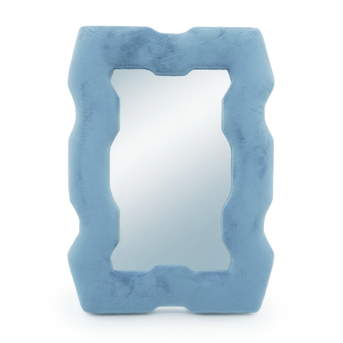 Soft squiggly chunky frame mirror in royal blue velvet, full front view