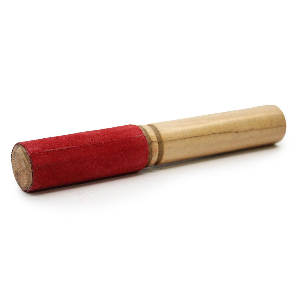 Wooden Stick with Velvet, shown at an angle with a red velvet-covered end and pale wooden handle