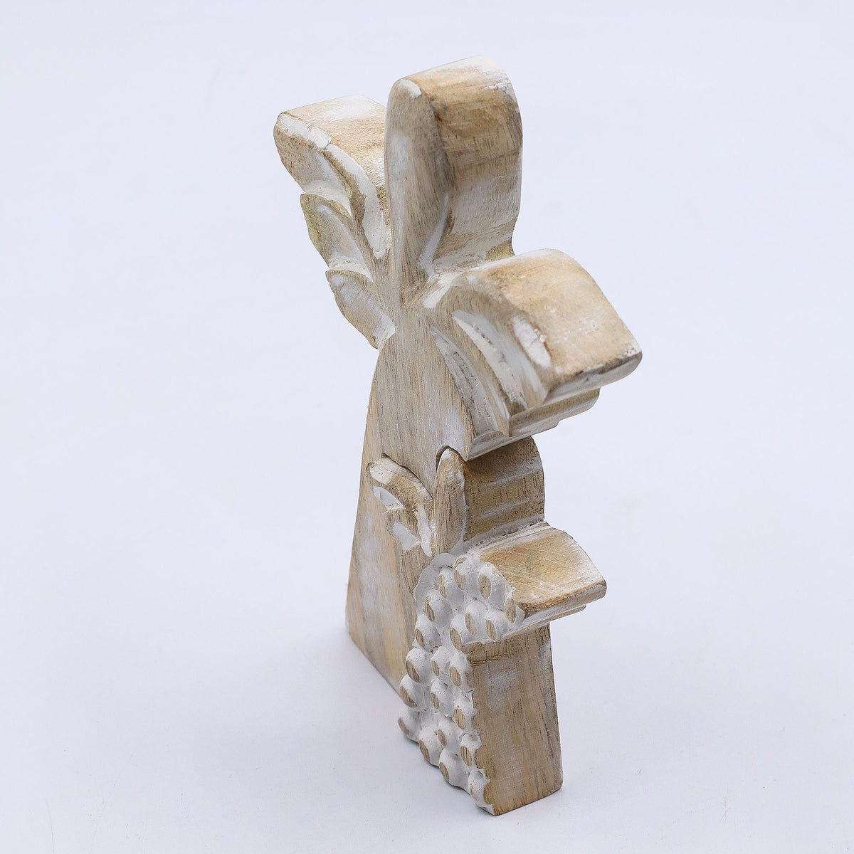 Mango Wood Angel in Angel - Whitewash
