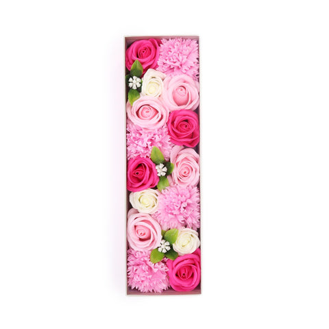 Baby Blessings pink flower box viewed from above, filled with pink, cream and white flowers