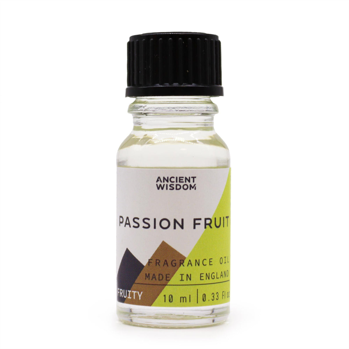 10ml Passion Fruit Fragrance Oil in a clear bottle with a black cap and white, green and brown label