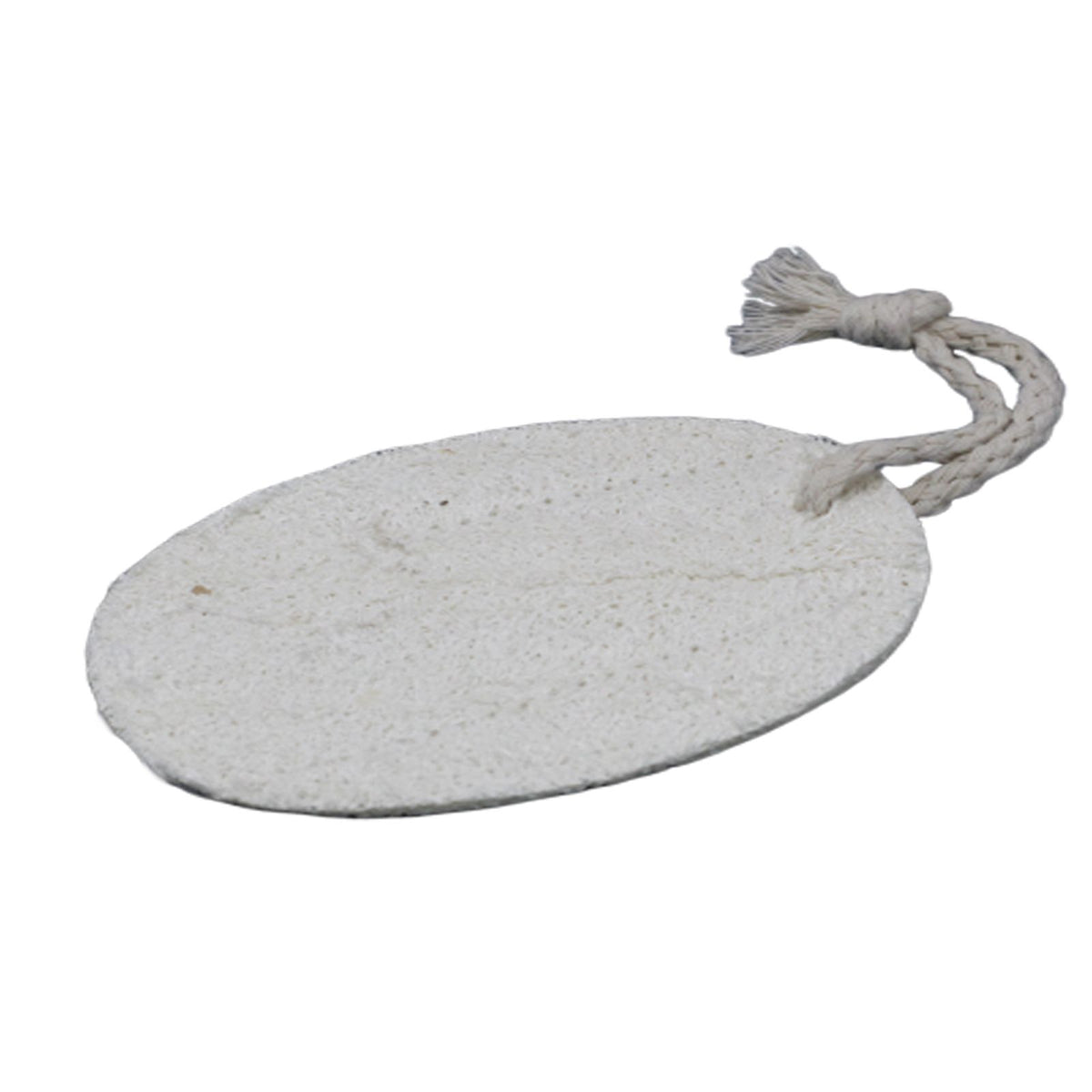 Natural Loofah Body Scrubs, Oval Rub, pale oval scrub with a looped hanging cord on white