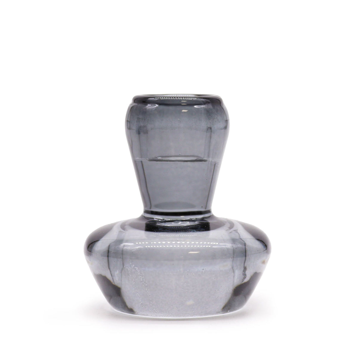 Mushroom Flip Dinner Candle / Tealight Holder, Midnight Grey, upright glass holder on a white background