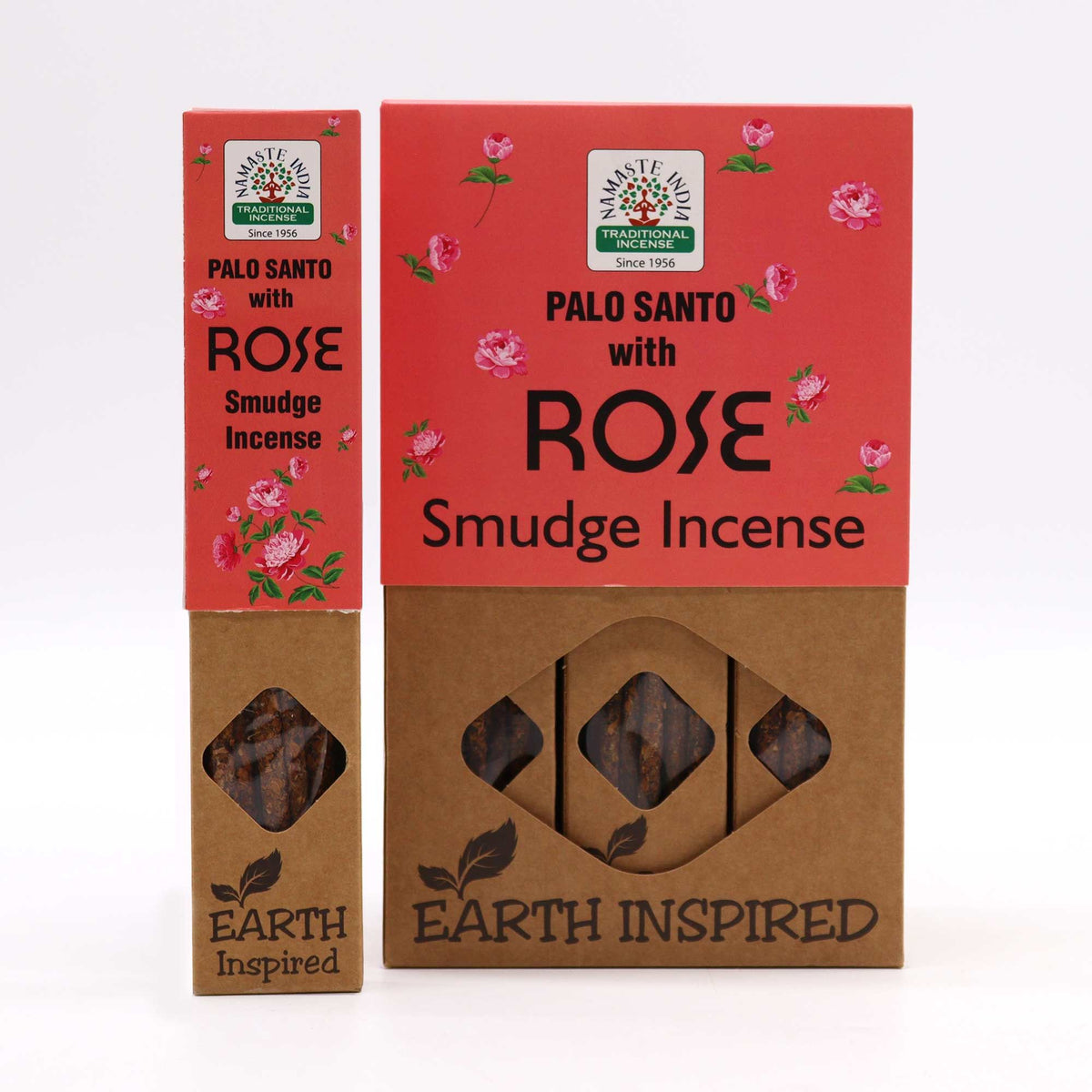 Earth Inspired Palo Santo with Rose smudge incense boxes, small and large size